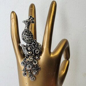 Rhinestones Peacock Ring Stretch Band